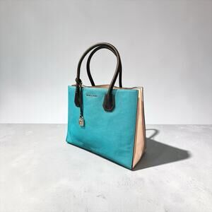 Michael Kors leather satchel Teal And Beige Color Block